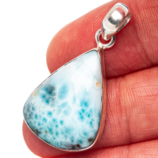 Larimar teardrop pendant in .925 sterling silver bezel, small loop bail