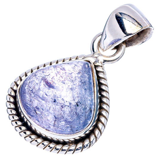 Sterling silver tanzanite pendant in teardrop bezel with purple-blue stone and bail