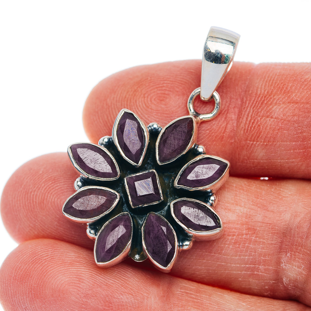 Exclusive 9-Gemstone Faceted Ruby Pendant 1 1/2" (.925 Sterling Silver)