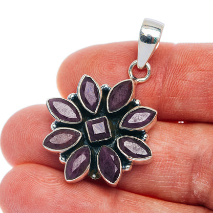 Exclusive 9-Gemstone Faceted Ruby Pendant 1 1/2" (.925 Sterling Silver)