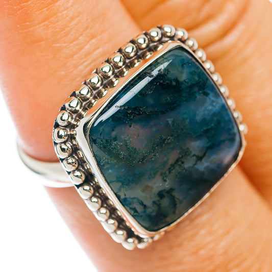 Green Moss Agate Ring Size 8 (German Silver)