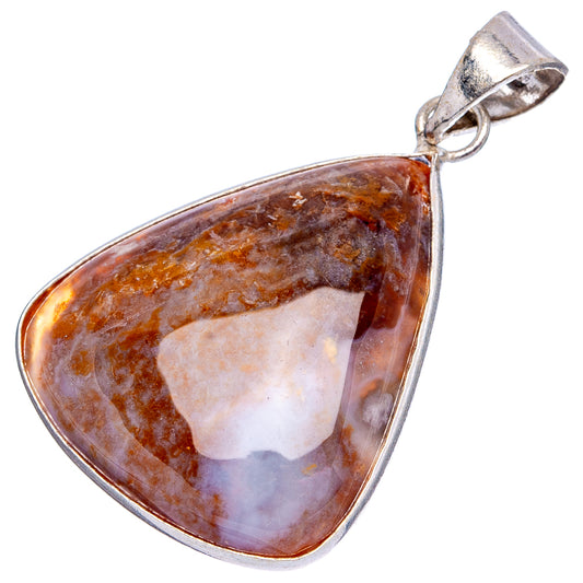 Silver-plated agate pendant with triangular teardrop, brown stone with white marbling