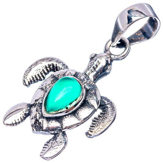Green Onyx Seaturtle Dainty Pendant 1 1/8" (925 Sterling Silver) P43551