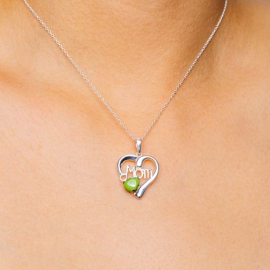 Green Copper Turquoise Mom Necklace 16 to 18" (.925 Sterling Silver)