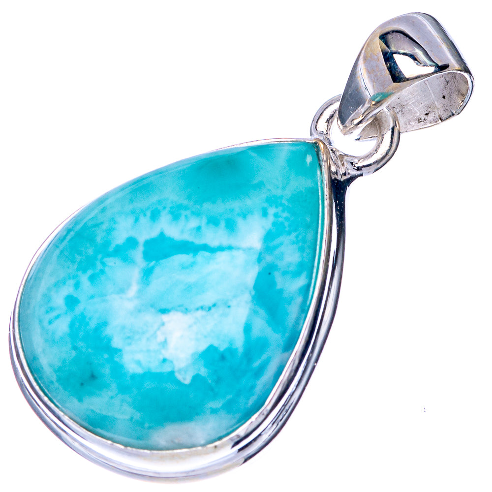 Sterling silver larimar teardrop pendant with blue cabochon and top bail