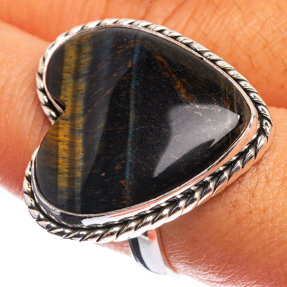 Large Blue Tiger Eye 925 Sterling Silver Ring Size 9