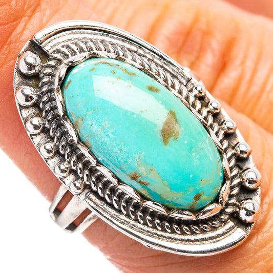 Native Style turquoise oval ring, ornate sterling silver setting and bezel