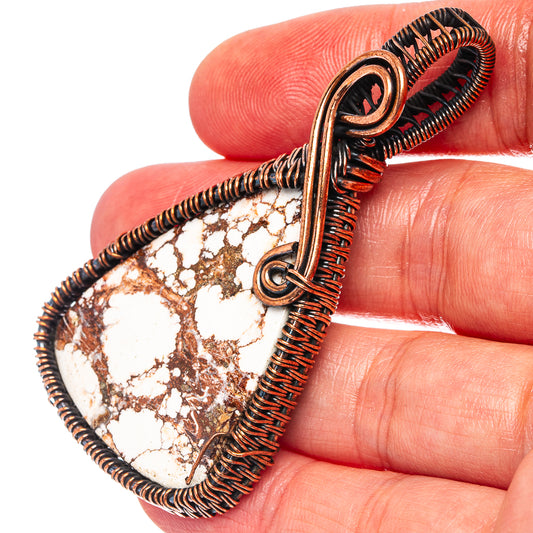 Oxidized copper wire-wrap pendant with heart-shaped Wild Horse jasper stone
