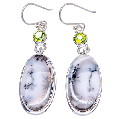 Premium Dendritic Opal, Peridot Earrings 2" (.925 Sterling Silver)