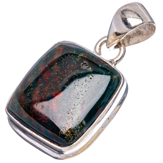 Rectangular bloodstone pendant with silver frame and light speckled dark stone