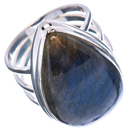 Labradorite oval sterling silver ring with wide open band