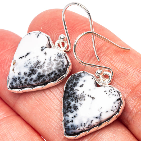 Dendritic Opal Heart 925 Sterling Silver Earrings 1 1/4" (925 Sterling Silver) E1969