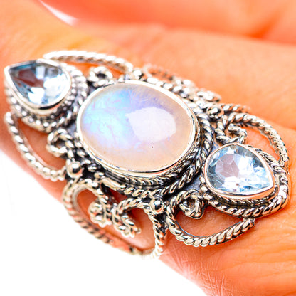 Signature Large Rainbow Moonstone, Blue Topaz Ring Size 8 (925 Sterling Silver) RING138306