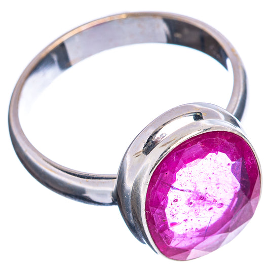 Ruby glass-filled sterling silver ring, oval pink-red faceted top view