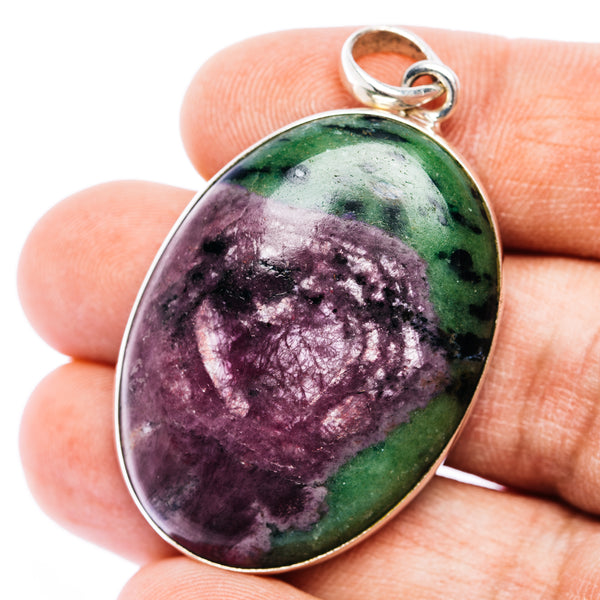 Sterling silver oval zoisite pendant with green and purple stone