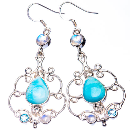 Signature Larimar, Rainbow Moonstone, Blue Topaz Earrings 2 5/8" (925 Sterling Silver) E432332