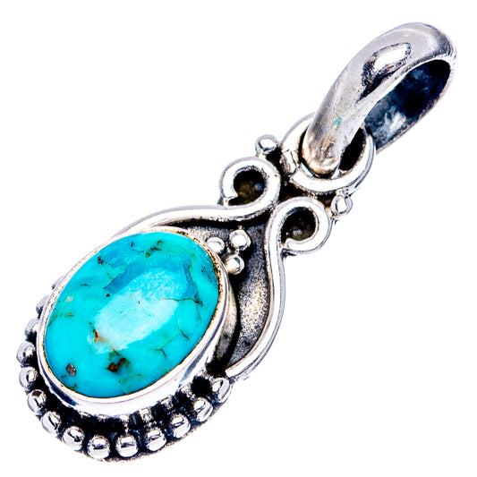 Sterling silver turquoise oval pendant with detailed border and top bail
