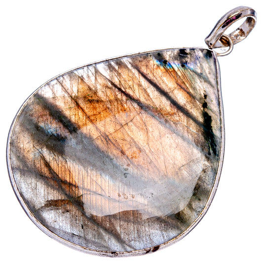 Labradorite pendant, oval teardrop with silver-plated frame and bail
