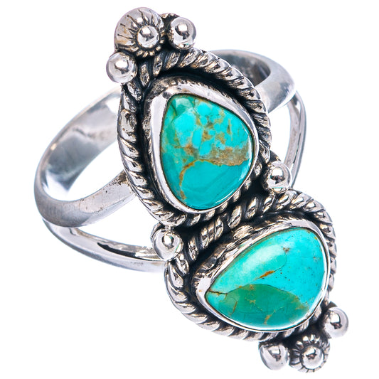 Ornate .925 sterling silver turquoise teardrop ring with two stones
