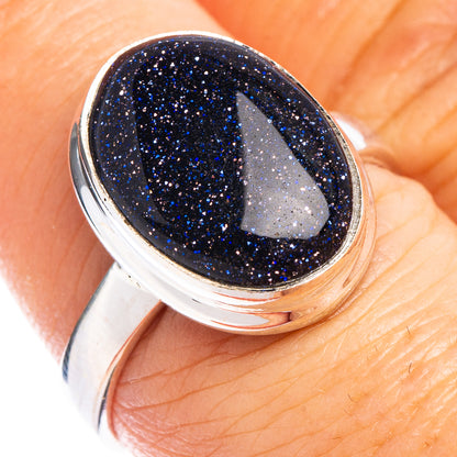 Blue Goldstone Ring Size 7.75 (.925 Sterling Silver)