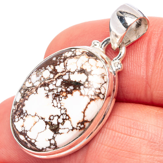 Oval Wild Horse Jasper cabochon pendant in .925 sterling silver, brown web pattern