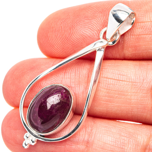 Ruby cabochon pendant in .925 sterling silver, teardrop frame