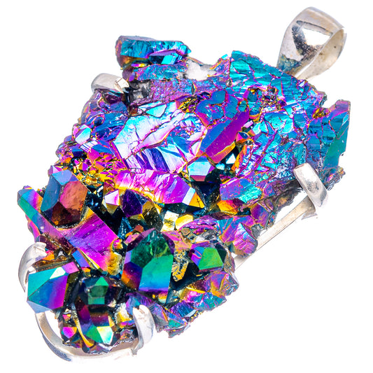 Iridescent aura quartz cluster pendant in .925 sterling silver setting