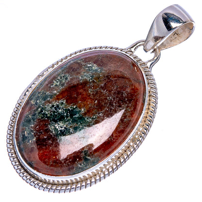 Sterling silver oval pendant with green-brown marbled gemstone and polished bail