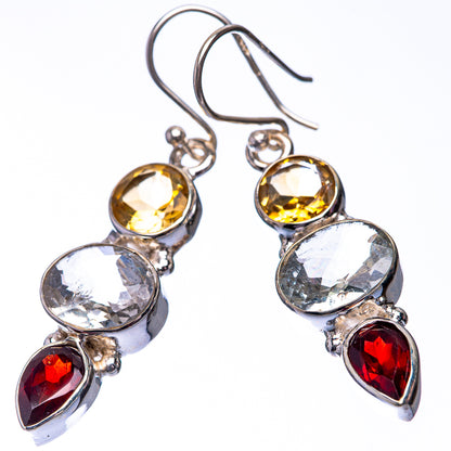 White Quartz, Citrine, Garnet 925 Sterling Silver Earrings 1 3/4" (925 Sterling Silver) EARR432206