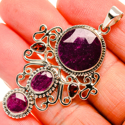 Signature Ruby, Garnet 925 Sterling Silver Pendant 2 1/8" (925 Sterling Silver) PD37808