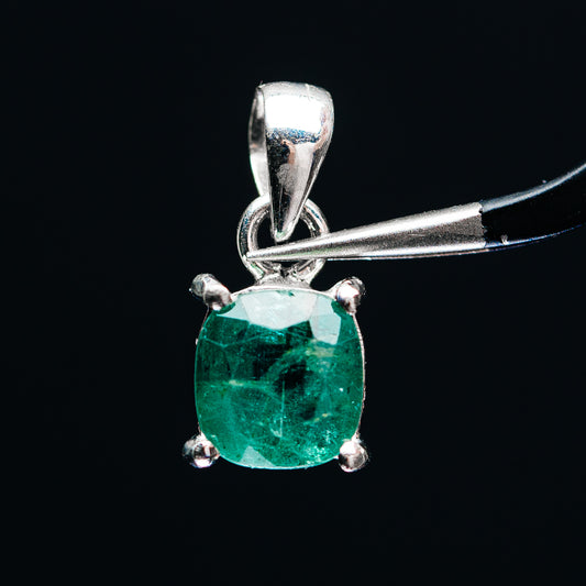 Premium Faceted Zambian Emerald Pendant 5/8" (.925 Sterling Silver)