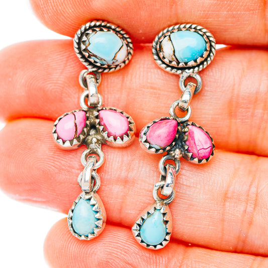 Exclusive Southwestern Style Cotton Candy Dahlia Turquoise Earrings 1 3/8" (.925 Sterling Silver)