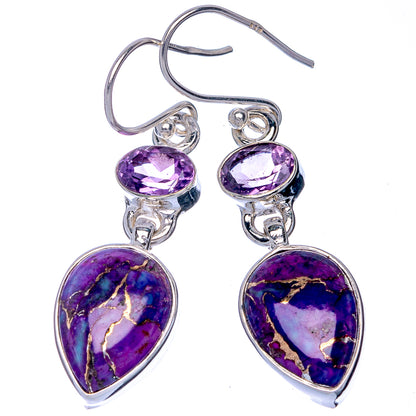 Purple Copper Composite Turquoise, Amethyst Earrings 1 5/8" (925 Sterling Silver) E433089