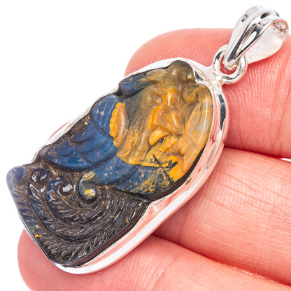 925 sterling silver phoenix pendant with boulder opal; blue and amber stone