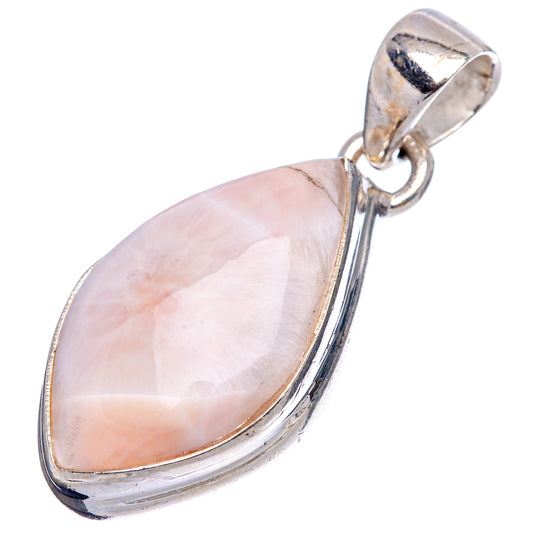 Sterling silver natrolite pendant with pink teardrop gemstone, side view bail