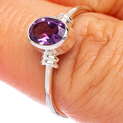 Silver dainty ring with oval faceted amethyst, size 6.5