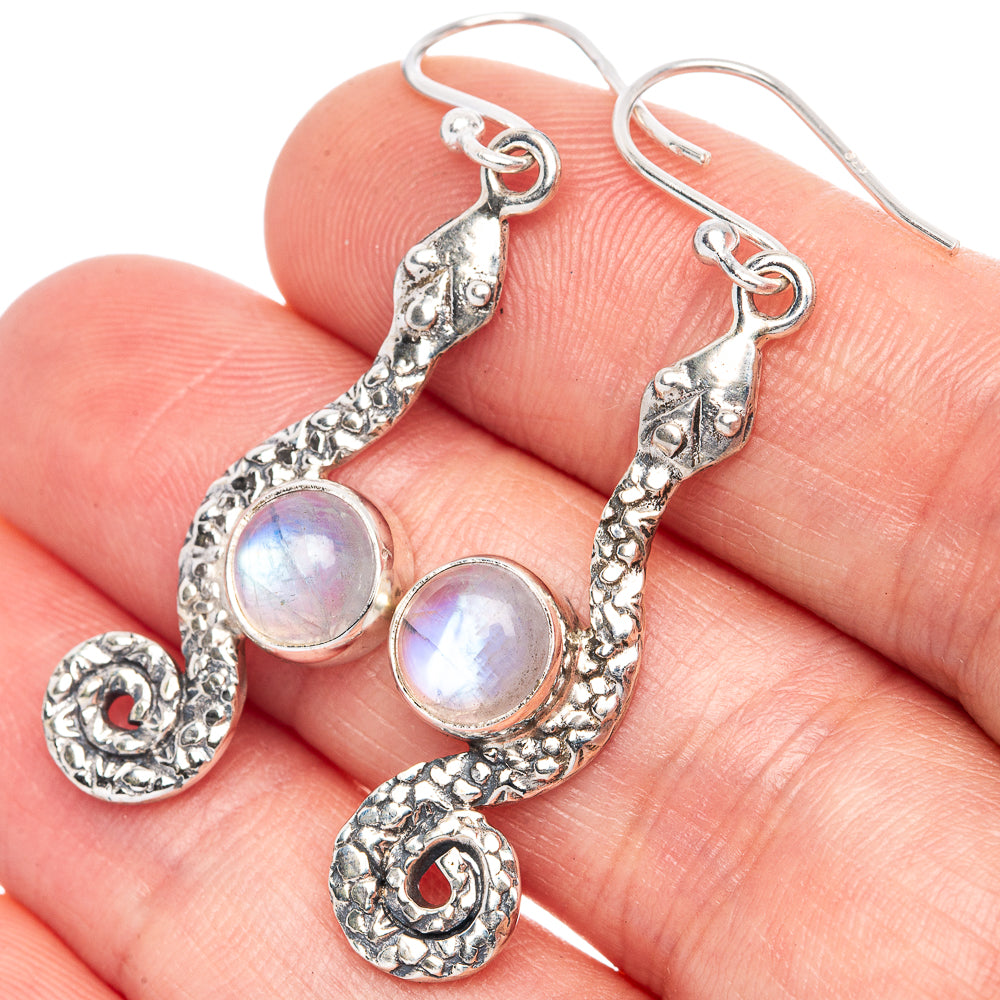 Rainbow Moonstone Snake Earrings 1 3/4" (925 Sterling Silver) E1319