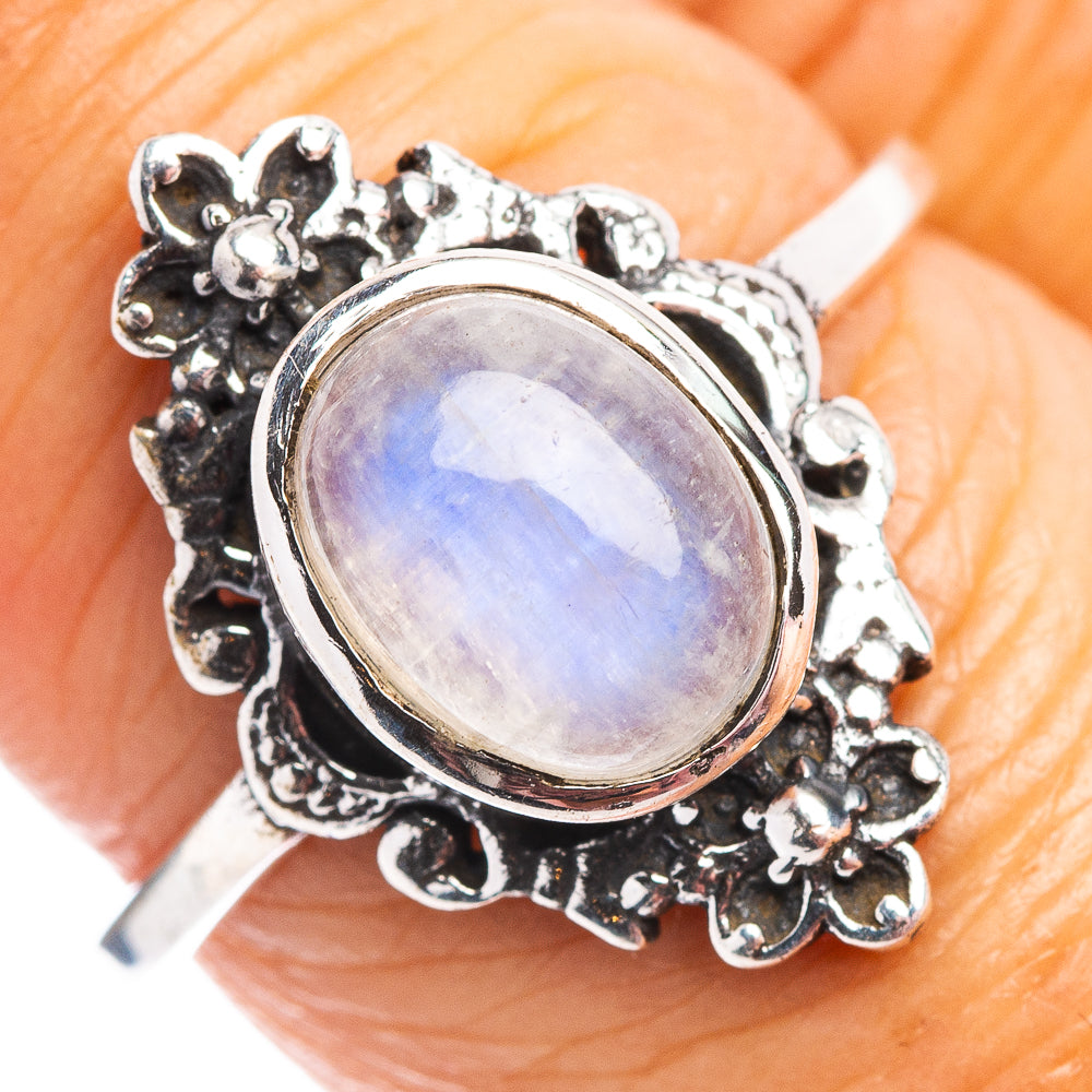 Rainbow Moonstone Dainty Ring Size 8 (.925 Sterling Silver)