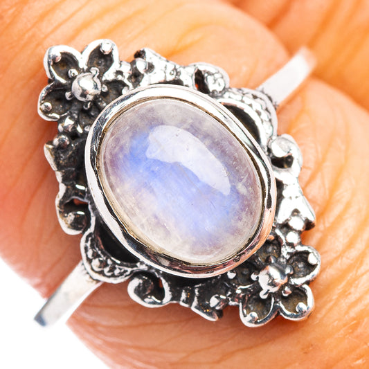 Sterling silver moonstone dainty ring with oval rainbow moonstone center