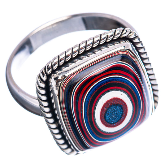 Sterling silver ring with rope-textured band and multicolor circular inlay center