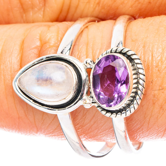 Rainbow Moonstone, Amethyst 925 Sterling Silver Ring Size 10.25 (925 Sterling Silver) R6158