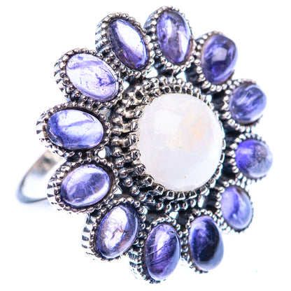 Large Rainbow Moonstone, Tanzanite 925 Sterling Silver Ring Size 8.5 (925 Sterling Silver) RING140401