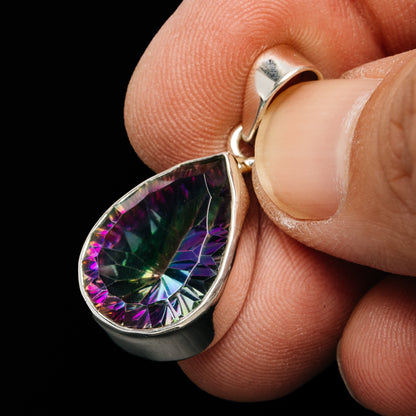 Premium 16ct Faceted Mystic Topaz Pendant 1 1/8" (.925 Sterling Silver)