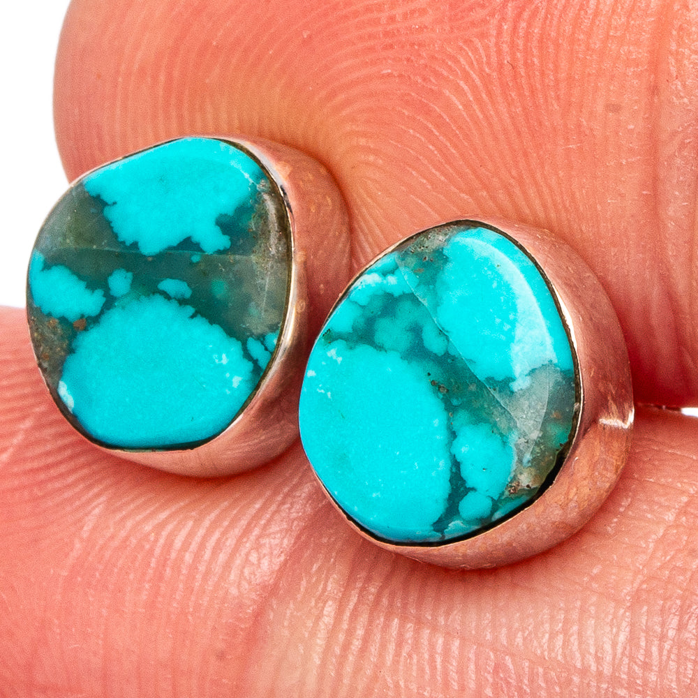 Rare Kingman Turquoise Earrings 3/8" (.925 Sterling Silver)