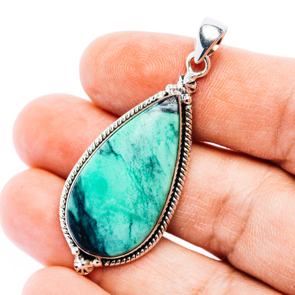 Premium Black Bridge Variscite Pendant 2" (.925 Sterling Silver)