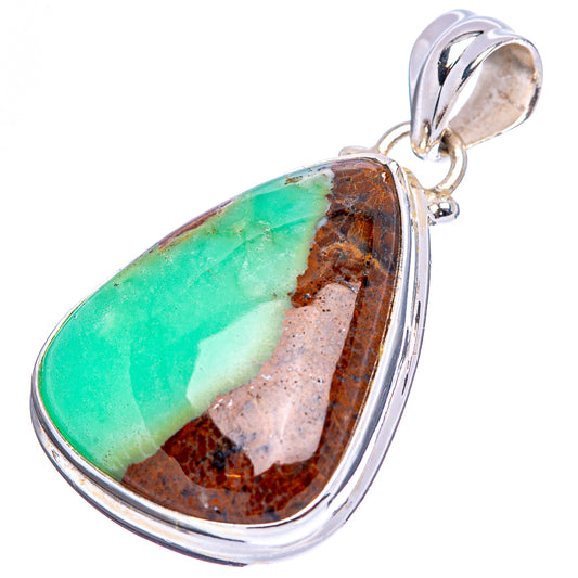 Sterling silver pendant with oval green chrysoprase and brown matrix stone