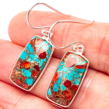 Coral Turquoise Matrix Earrings 1 3/8" (.925 Sterling Silver)