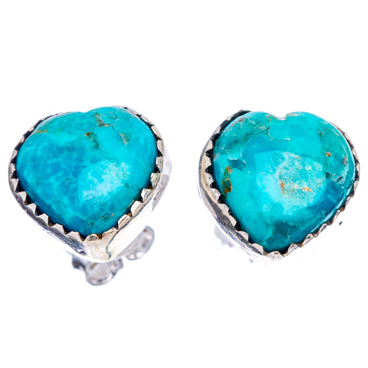 Turquoise heart earrings, sterling silver bezel settings, pair shown from the front