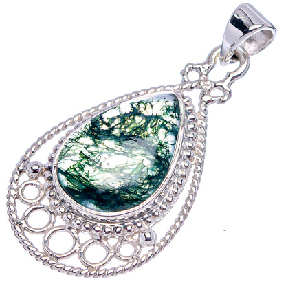 Premium Green Moss Agate Pendant 1 3/8" (.925 Sterling Silver)