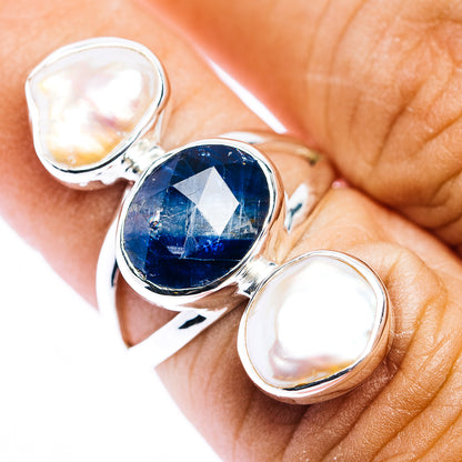 Faceted Kyanite, Baroque Pearl Ring Size 5.75 (.925 Sterling Silver)